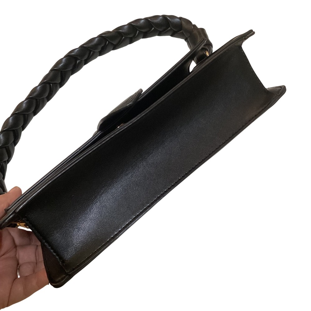 Moda Luxe Black Faux Leather Clutch Handbag Braided Top Handle Evening Bag - Picture 8 of 16
